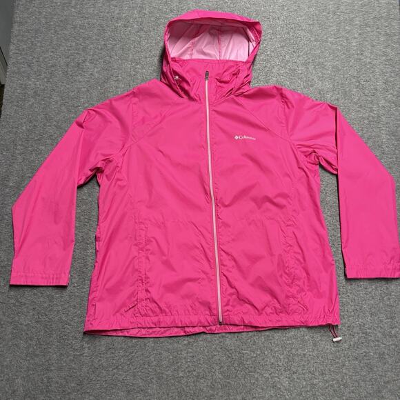 Columbia Switchback Rain Jacket Womens 2x Pink Hooded Light Waterproof - Picture 1 of 6